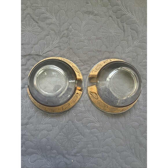 Vintage MCM CULVER Glass Fruit Barware Bowls 22k Gold 5" x 2.5" EUC 2pc Snack - Picture 3 of 7